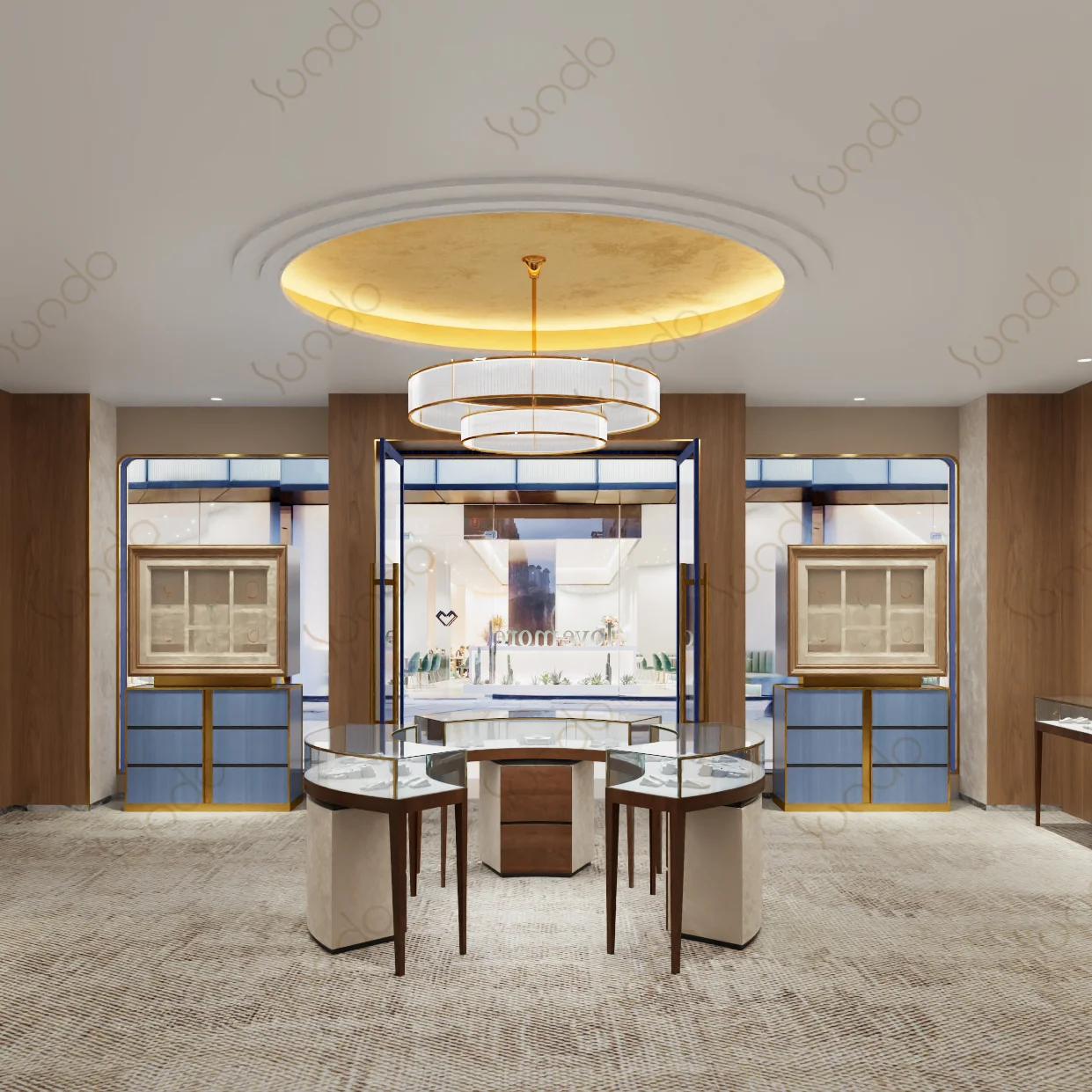 New Product Ideas custom Jewellery showroom blue furniture design Elegant Diamond Jewellery Shop jewelry shop interior design