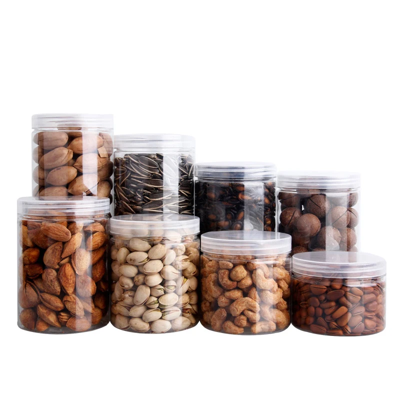 Transparent round EOE can food packaging container storage bottle tea PET plastic jar