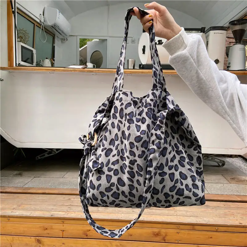 YIMYIK 2022 New Fashion Leopard Print Ladies One-shoulder Bags Retro Canvas Women Casual Tote Handbags