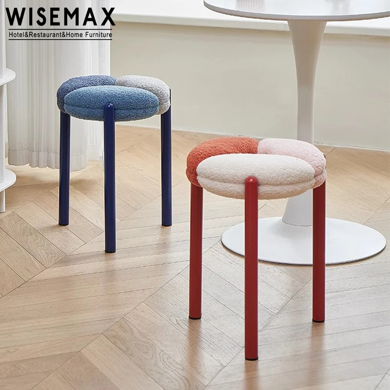 WISEMAX FURNITURE Modern living room furniture sofas corner stool chair lamb wool round stackable metal leg chair dressing chair