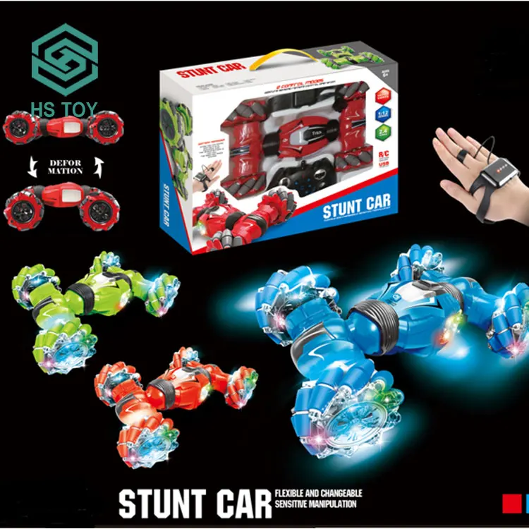 HS 1/12 Latest 2.4g Dual Remote Control Double Sided Easy Fun Gesture Stunt Twist 360 Degree Rolling Car With USB