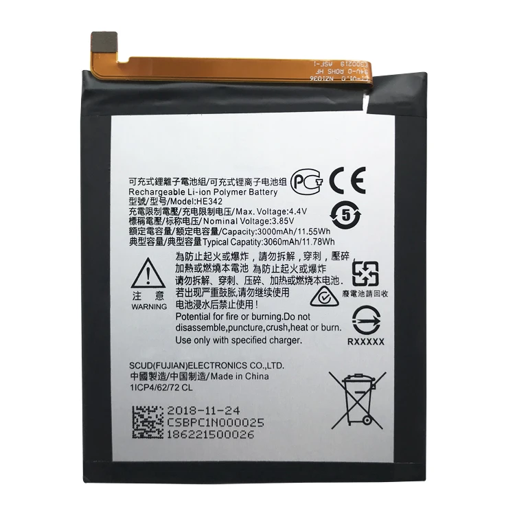 
HE342 Cell mobile phone battery for Nokia 5.1 6.1 PLUS 7.1 X6 TA-1103 TA-1085 TA-1095 TA-1096 TA-1batteries HE342 Li-ion battery 