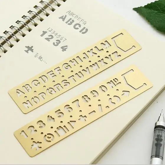 Vintage Brass Letter and Numbers Metal Ruler Template Ruler Bookmark Marker Stationery School Supplies