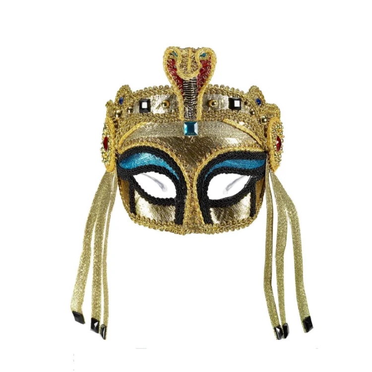 Egyptian Cleopatra Mask Headpiece Crown Pharaoh Ancient Queen Masquerade Party, Egyptian Mask with Glasses Gold/