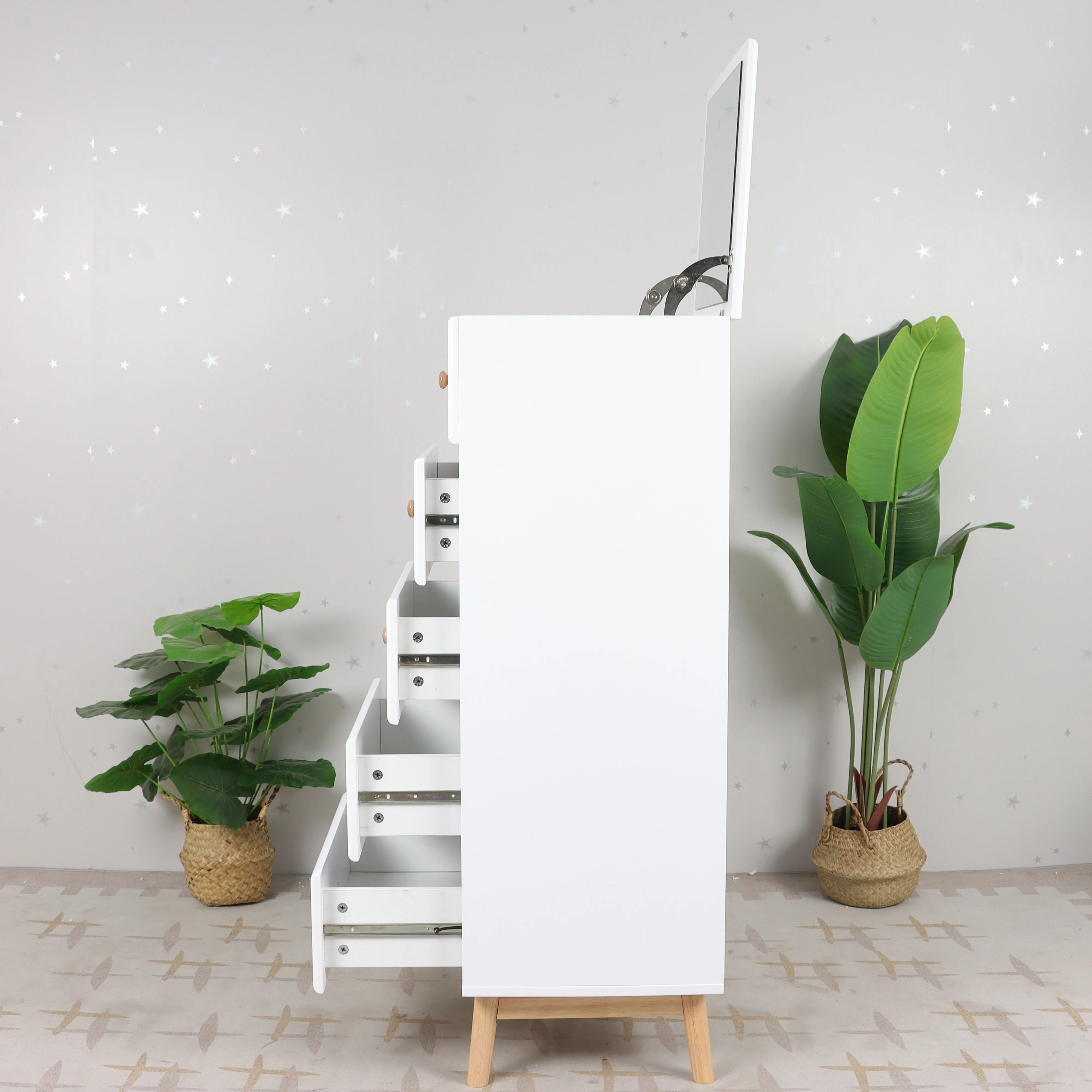 Dressing Table Set with Mirror and Drawers Wooden Home Cosmetic table storage cabinet with led mirrors and drawers for bedroom