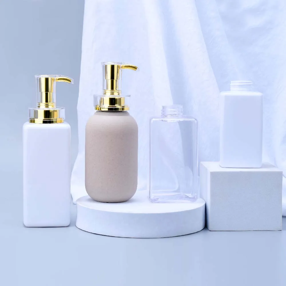 Custom Deluxe Empty Shampoo Conditioner Package 300ml 400ml 500ml square Pet plastic pump refillable shampoo bottle