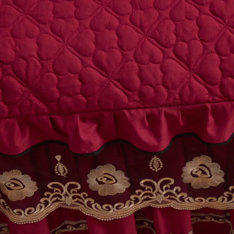American Style Burgundy Embroidery Velvet 4PCS Blanket Quilt Comforter Bed Sheet Set