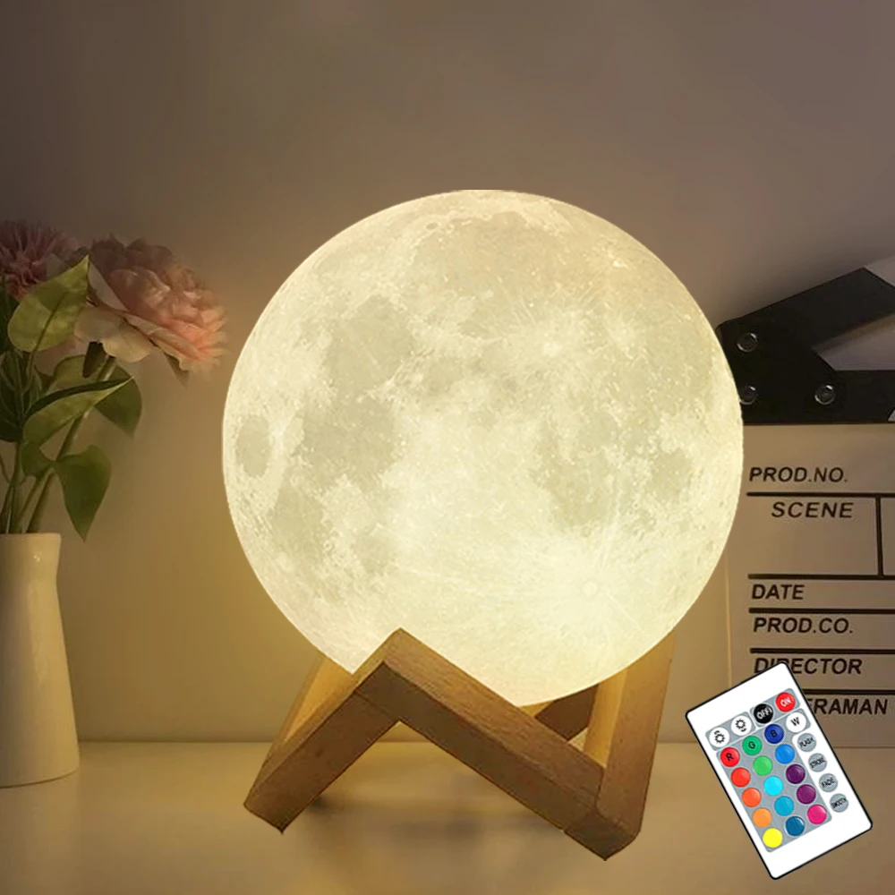 Пластиковый 3D ночник романтическая база Регулировка 16 видов цветов rgb led для спальни применяет научно-техническую лунную настольную лампу