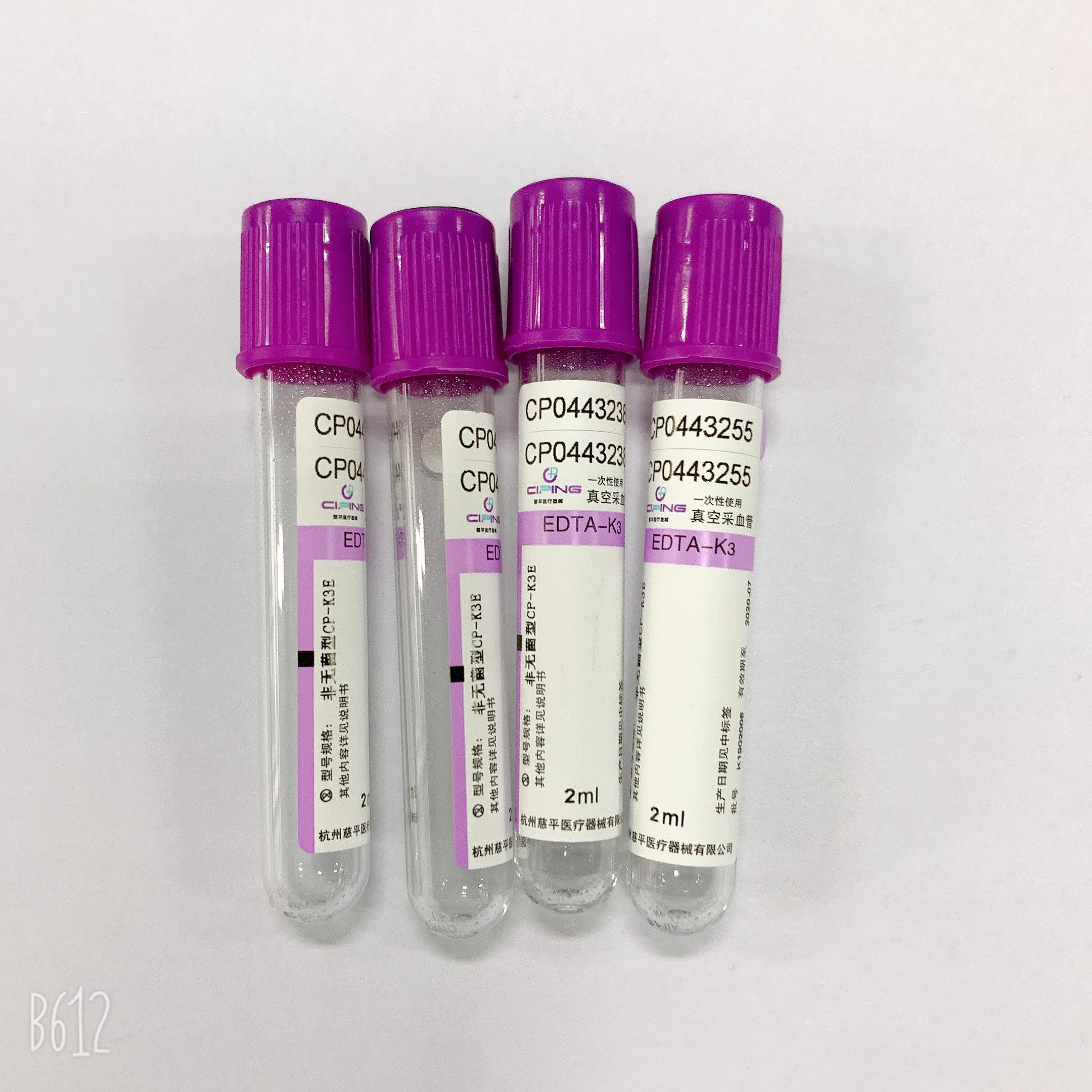 Purple top EDTA blood vial collection tubes with additive of K3 for 1ml