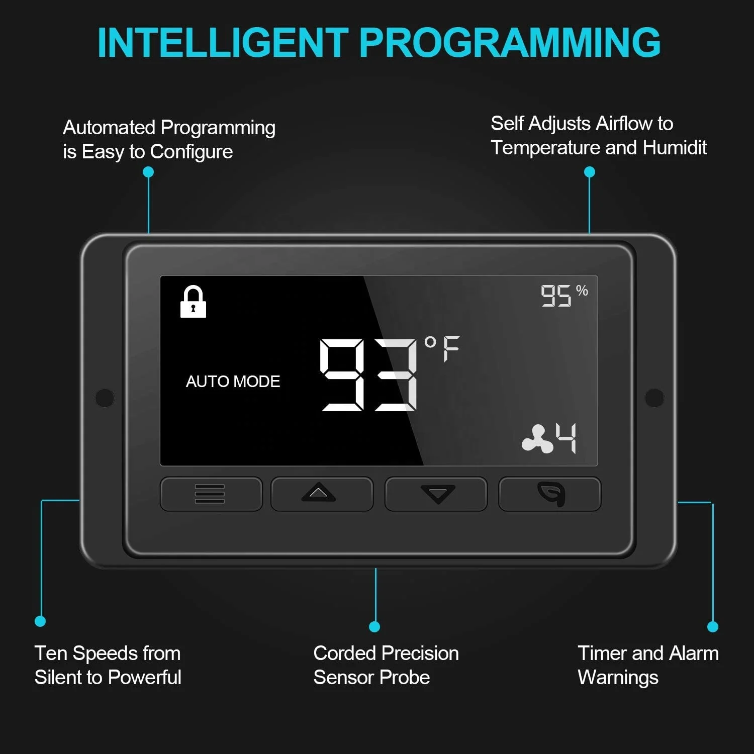 Quiet 8 inch Duct Fan with Temperature Humidity Controller - Ventilation Exhaust Fan for Grow Tents, Hydroponics