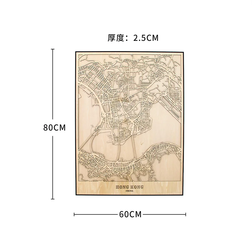 SLT New Handmade 3d Wooden Hong Kong Street City Map Living Room Wall Decorative Picture With Photo Frame