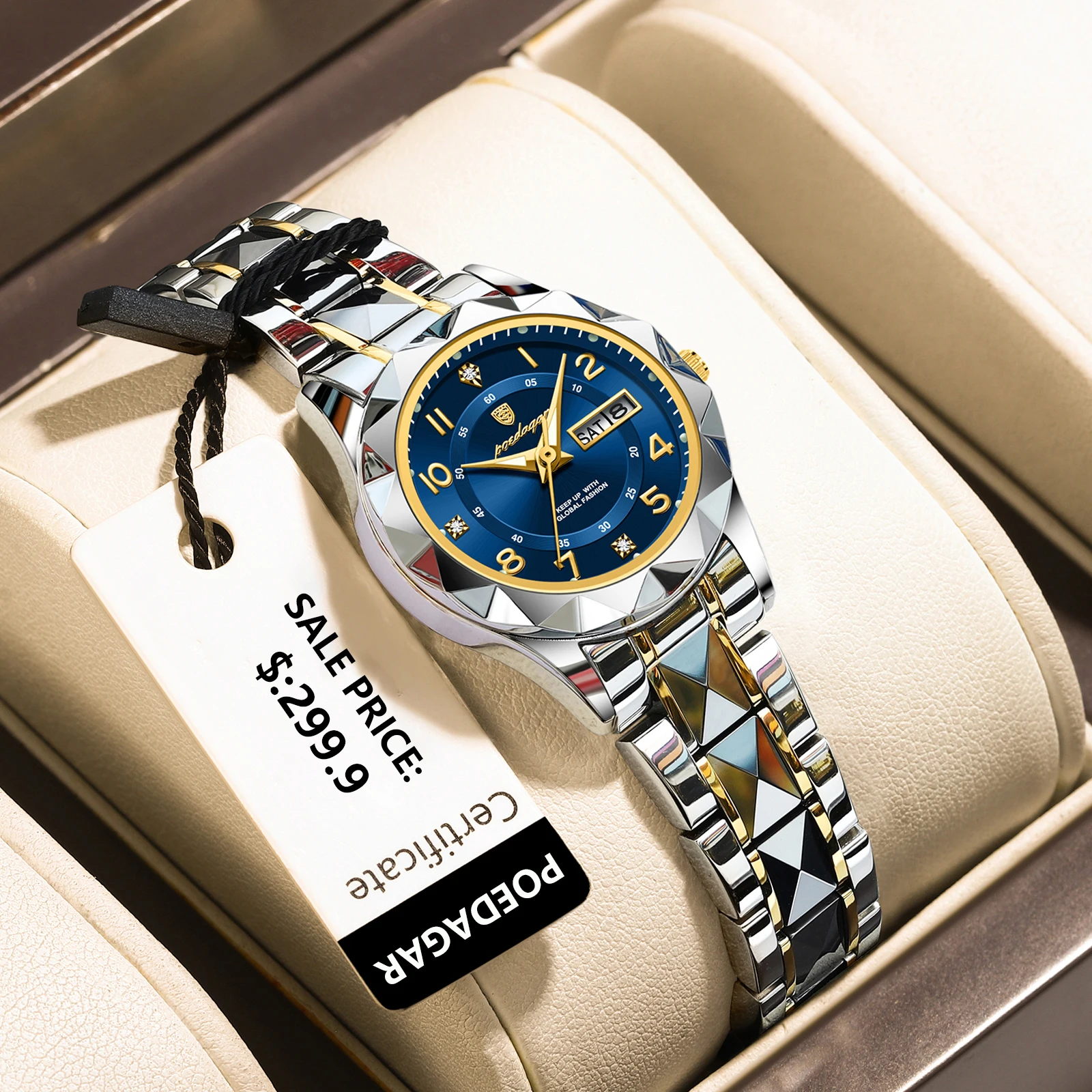 POEDAGAR 782 small size two tone women quartz watch latest Steel Strap water resist Luminous date display moq 1 Casual watch set