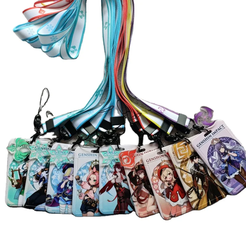 Japanese Anime Lanyards Genshin Card Case School Meal Genshin Card Holder With Lanyard