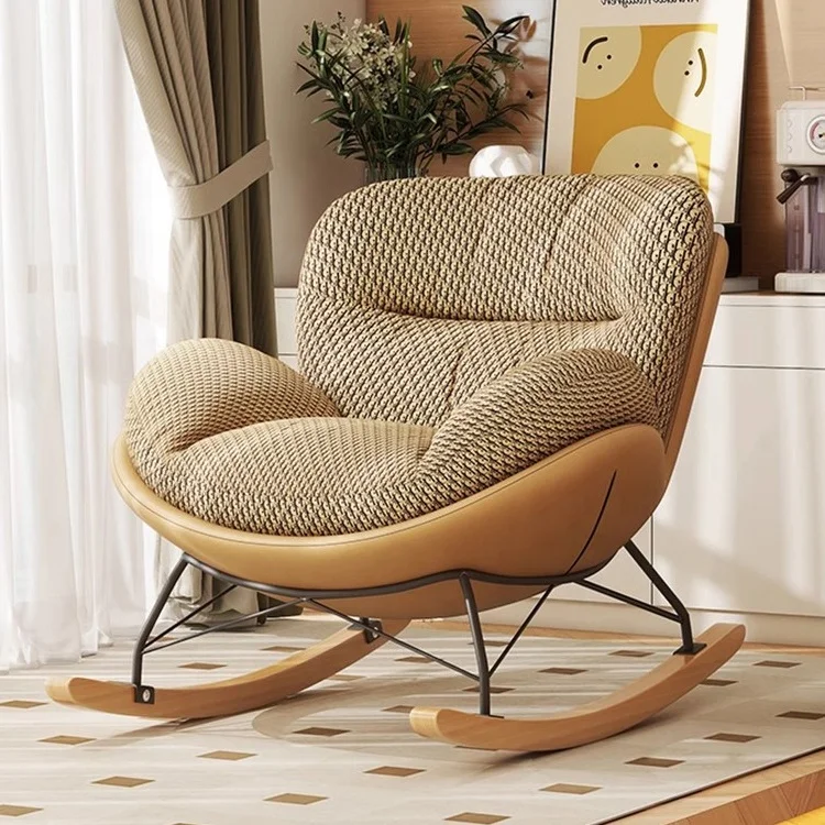 Rocking Chair Egg Wing Gold Luxury Nordic Furniture Modern Armchair Wood Metal Fabric Home Sofa Accent Lounge Living Room Chairs