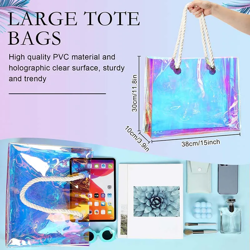 Custom logo plastic cute transparent waterproof neon candy color PVC beach gift shopping tote bag