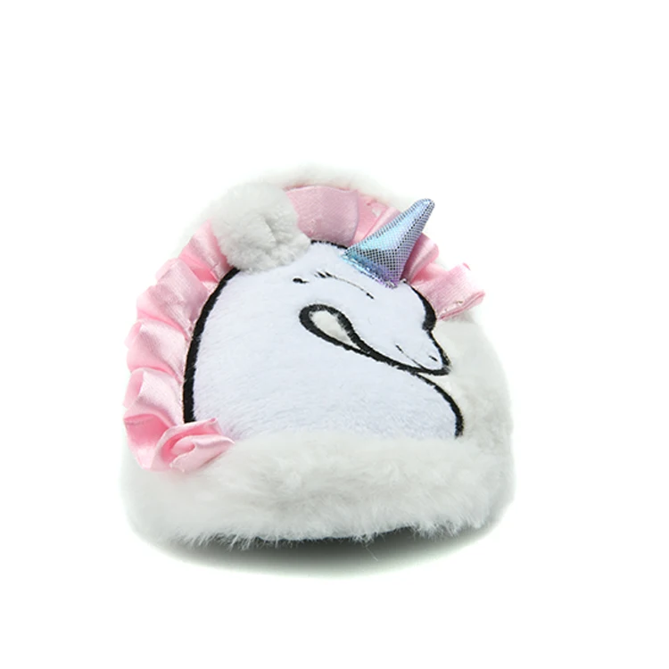 Stylish Winter Unicorn Shoes Slippers White Fur Applique Embroidery Household Novelty Slippers for Kids Girls