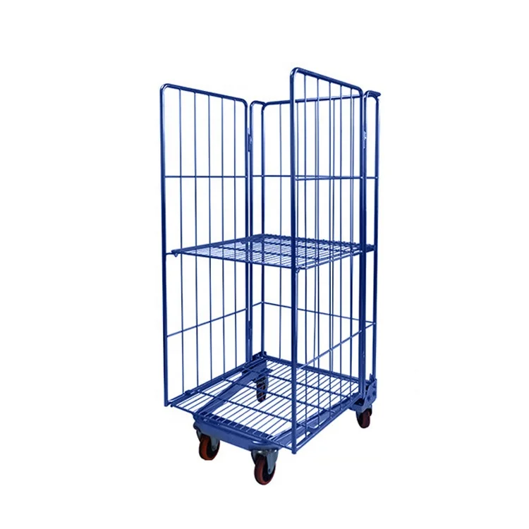 Custom Warehouse  Foldable  logistics Roll Container Storage Roll Cage Cart Trolley  A-shaped bottom frame logistic turnover car