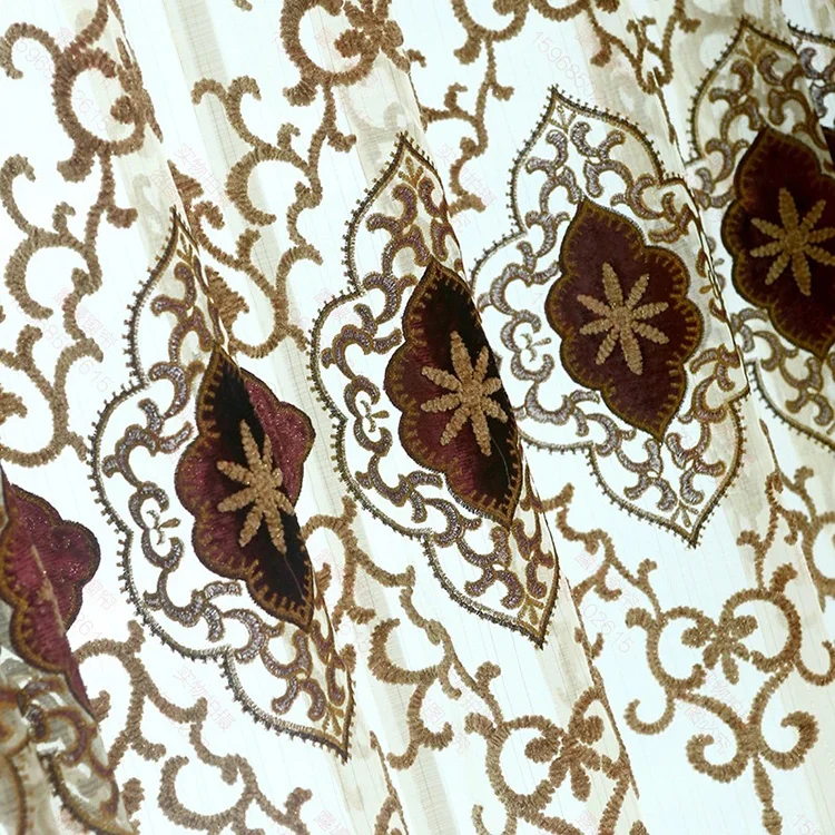 Ready Made fancy blackout Chenille Embroidery European vintage floral luxury Curtains For The Living Room