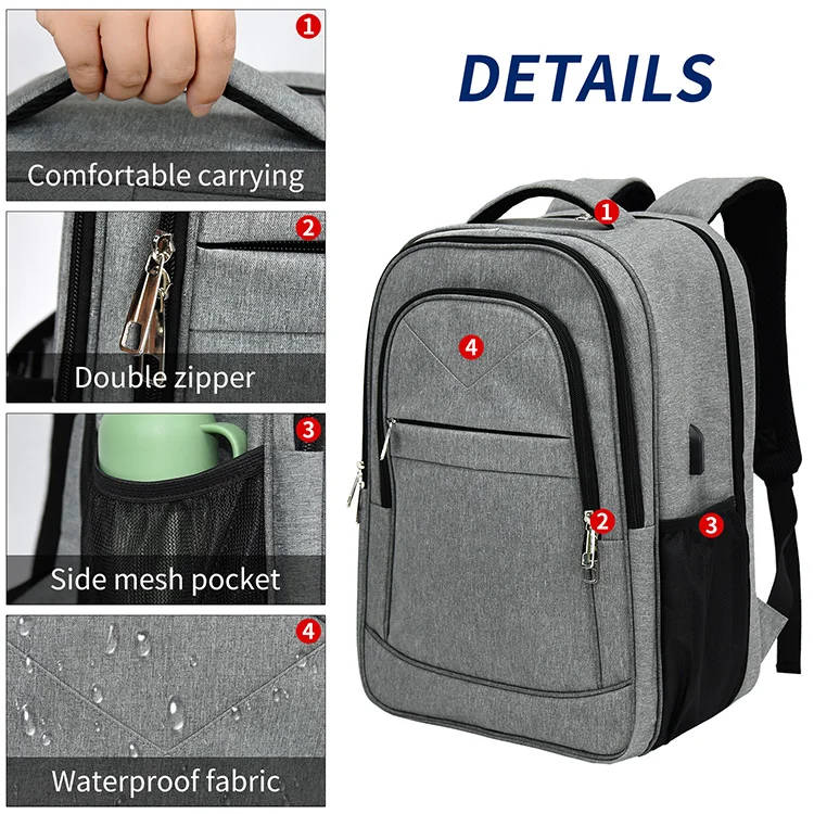 Wholesale custom waterproof business men computer bag anti-theft  17.3 Inches laptop outdoor travel backpack with USB