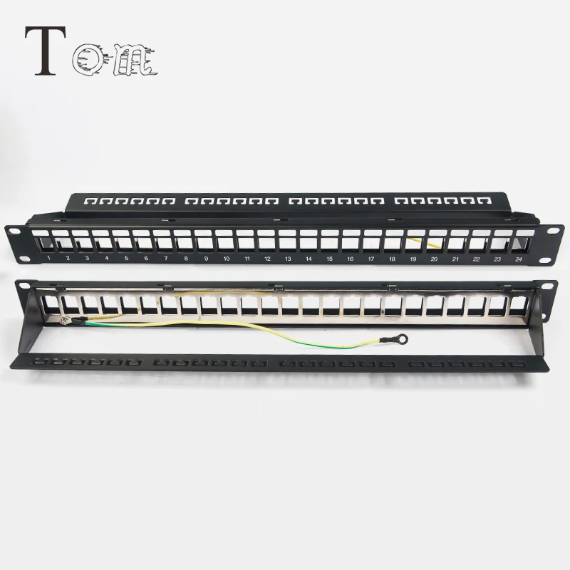 TOM-P-13 19' 1U STP Blank 24port patch panel with back bar shielded Modular distribution frame empty frame patch panel