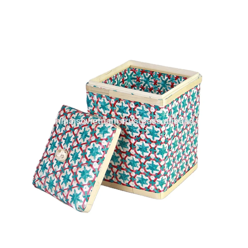 Wonderful Weaving Pikul Pattern Bamboo Box, Bamboo Gift Box, Bamboo Storage Box Kitchen Organizer Vietnam Wholesale