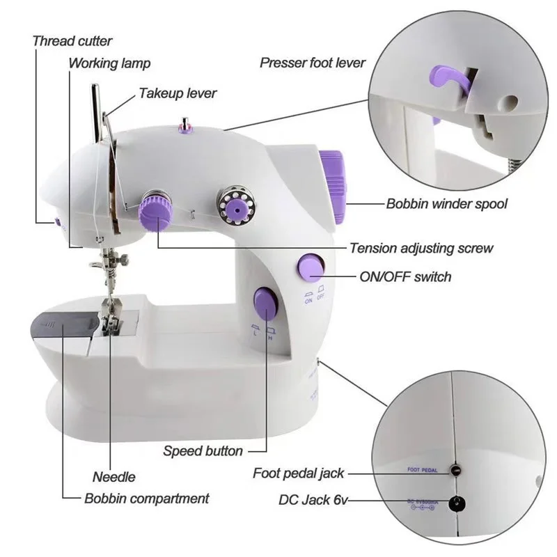 Double Thread Household Lighting Function Mini Electric Automatic Winding Overlock Sewing Machine