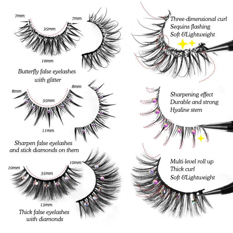 Europe and the United States cross-border diamond false eyelash sandwich Devil Stick Diamond false eyelash thick cos decorative