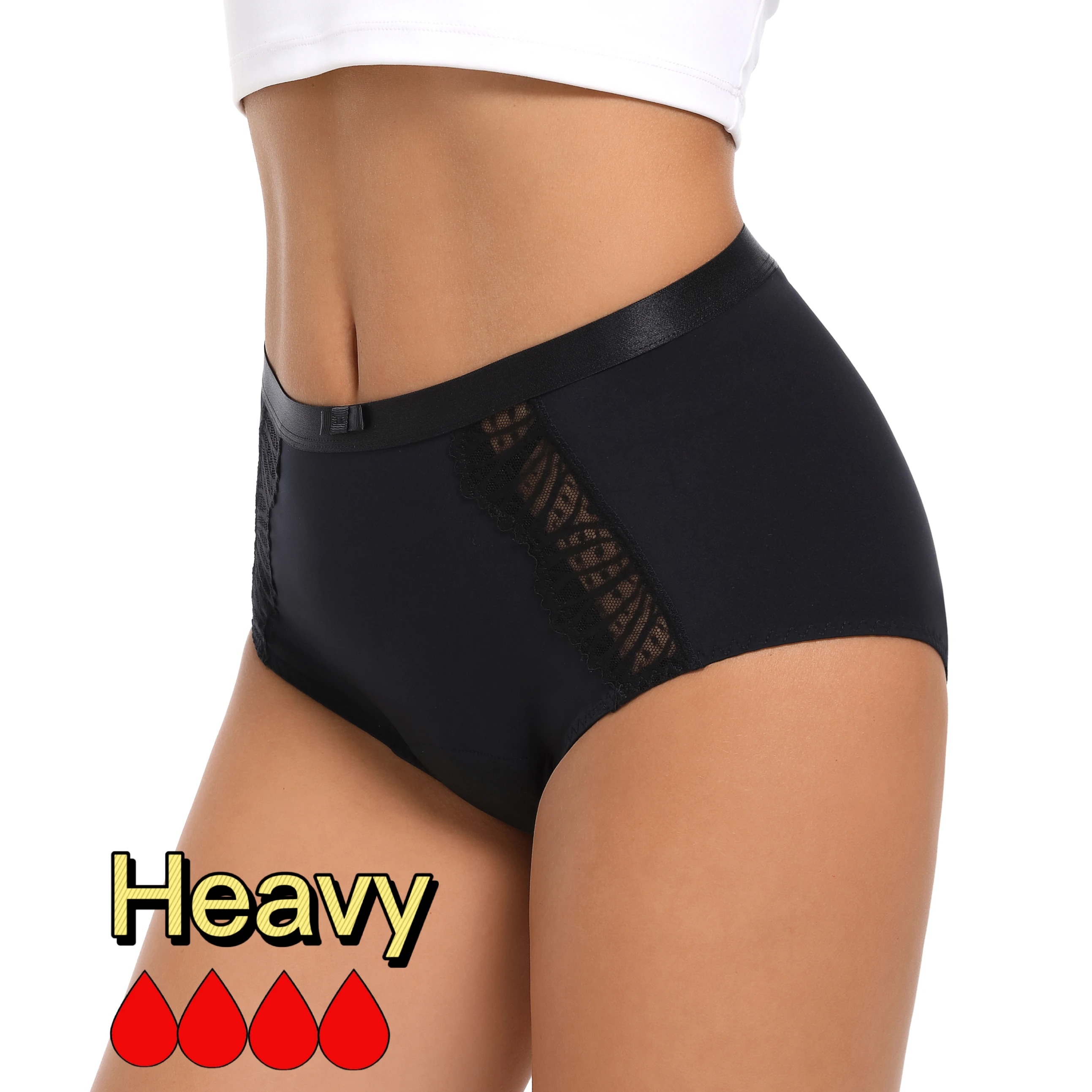 Women Briefs 4 Four Layers Absorb Period High Waist Panties Leakproof Nylon Practical Wholesale Plus Size Black for Women Adults
