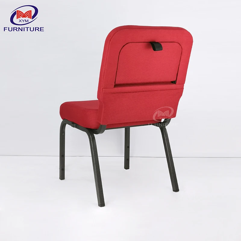 Banquet Theater Chair Padded Stackable Red Metal Conference Interlocking Church Chairs With Storage for Auditorium
