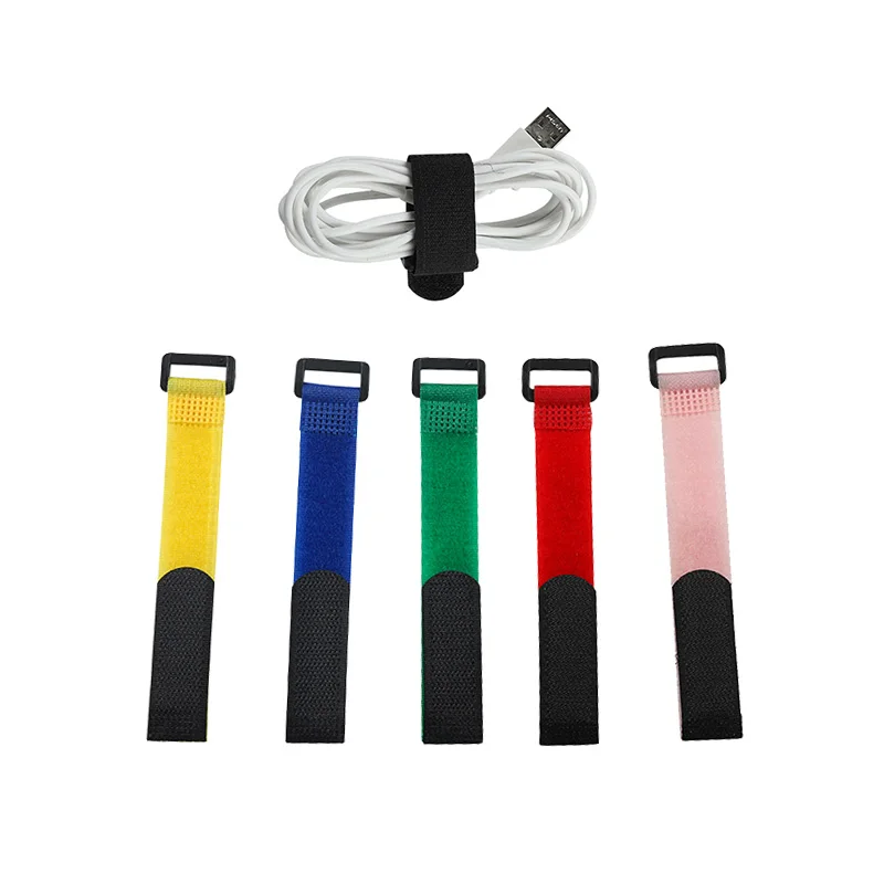 100%Nylon Multi-purpose Hook And Loop Cord Ties Reusable Colorful Adjustable Hook And Loop Strap Cable Tie With Buckle