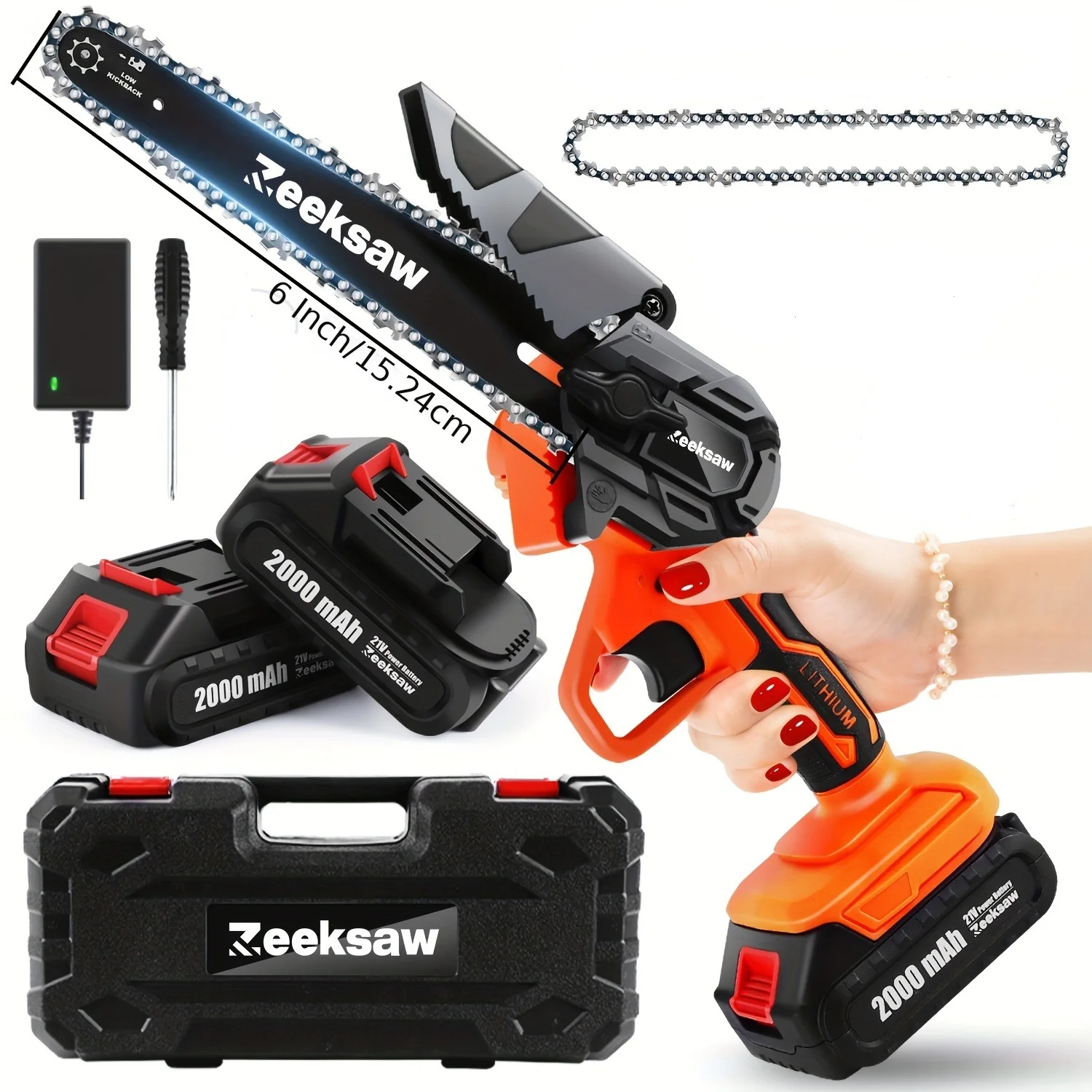 6 inch Cordless Mini Chainsaw Compact Electric Handheld Chainsaw Rechargeable 2 Battery Small Hand saw Cordless Chainsaw