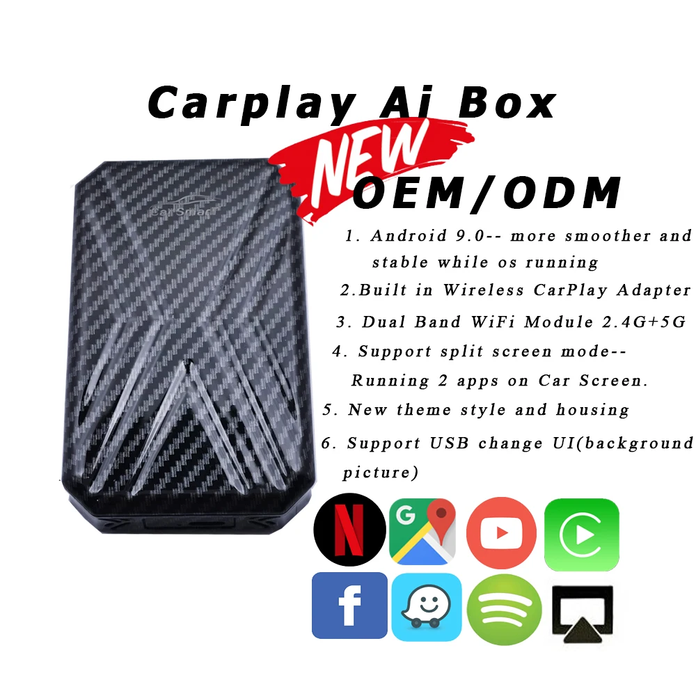 Carplay ai box andorid 90 CP600 Plus 4 + 32G USB подключение и воспроизведение YouTube Netflix часы Поддержка
