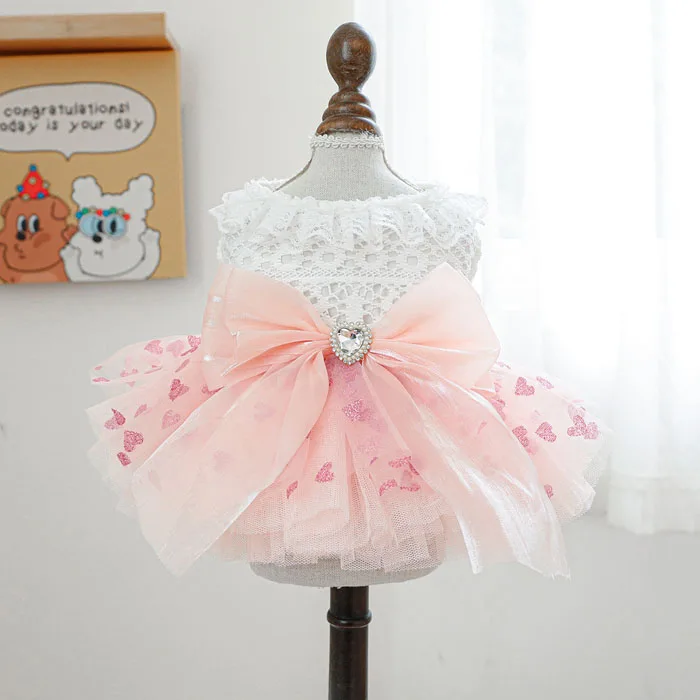 Pink Princess Dog Clothes Pet Dress For Autumn Winter