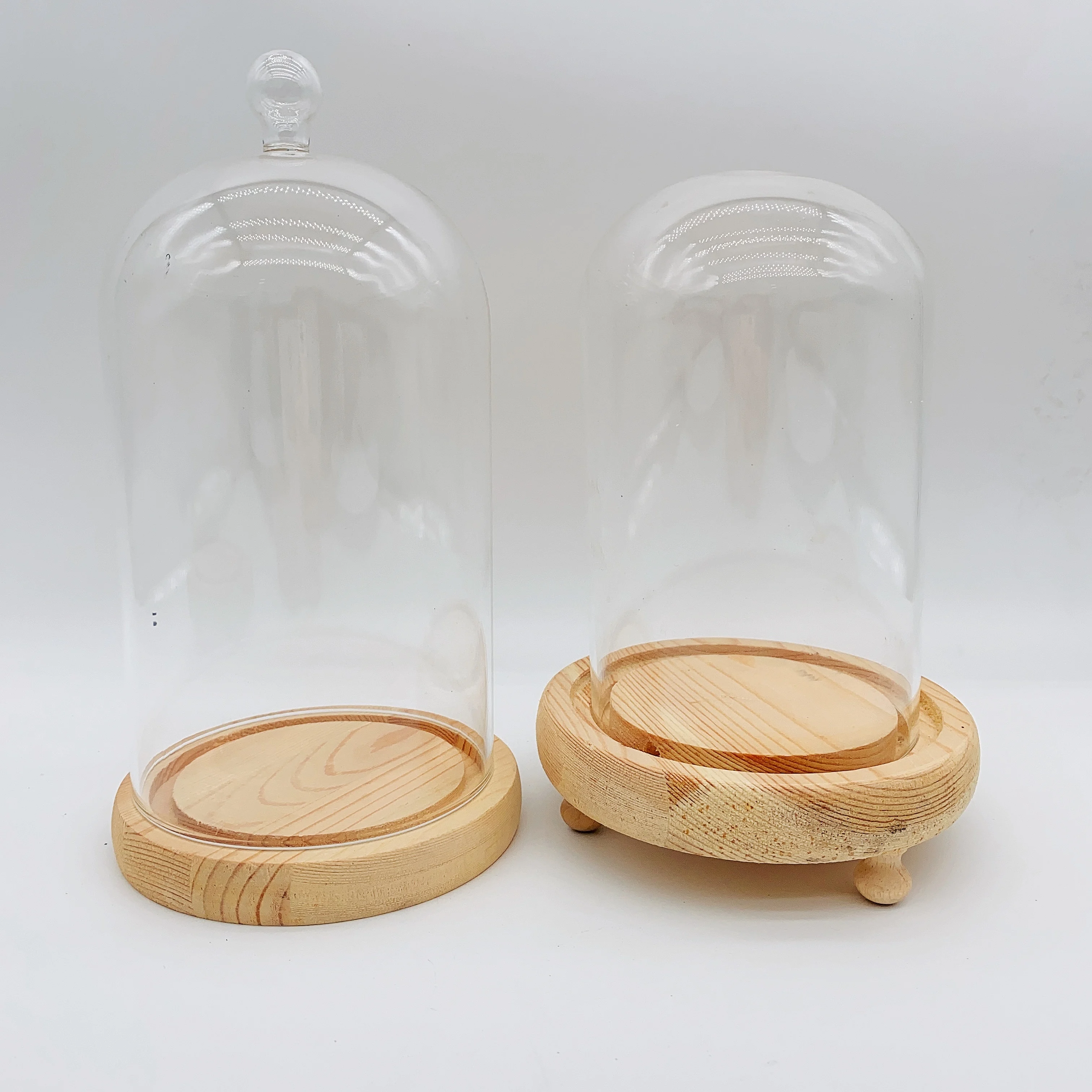 Wholesale Forever Flower Roses Preserved Roses Glass Dome Baubles Hand Blown Large Clear Cloche Glass Dome With Wooden Base