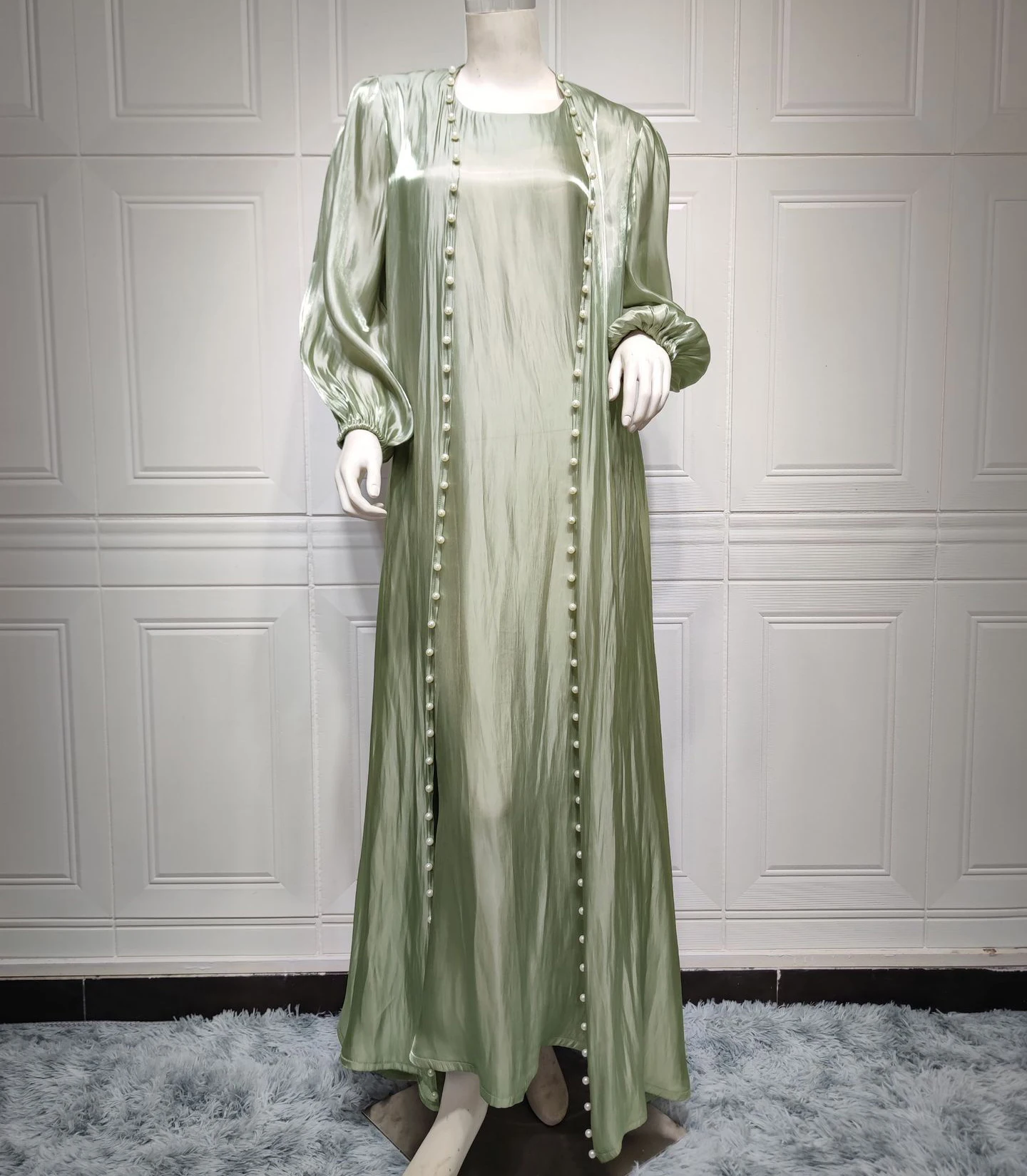 islamic muslim dubai qatar shiny pearl abaya with inner set designs dubai 2 piece abaya sets
