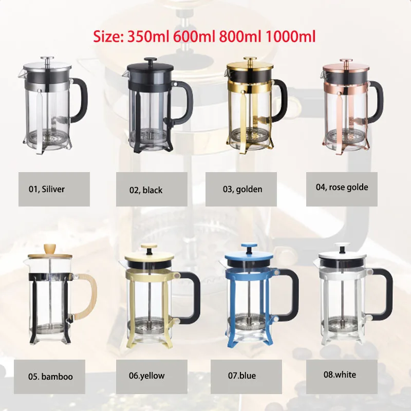 high borosilicate glass french press coffee maker coffee plunger 304 stainless steel
