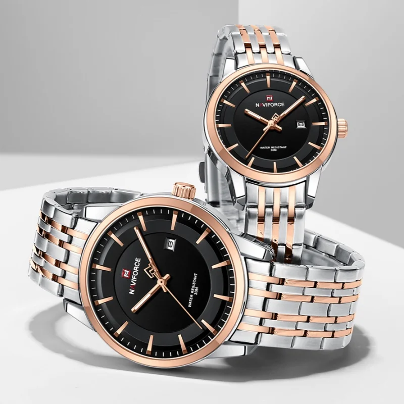 Naviforce 9228 Men Wristwatch Top Brand Luxury Waterproof Date Watch Stainless Steel Sport couple Quartz Male lovers Clock Gift