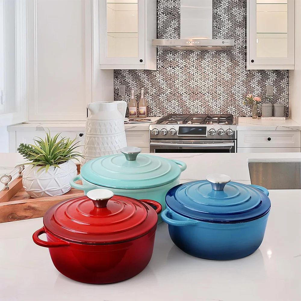 MYH 4.5 QT Aluminum Dutch Oven  Enamel Coated Cookware Pot with Self Basting Lid for Home Baking  Braiser  Cooking