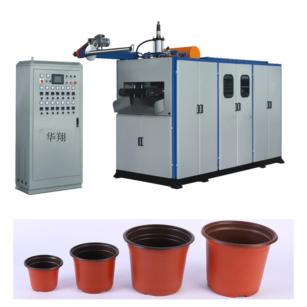 Hydraulic Press Plastic Flower Pot Molding Making Thermoforming Machine With Heating, Forming, Cutting And Stacking Into One