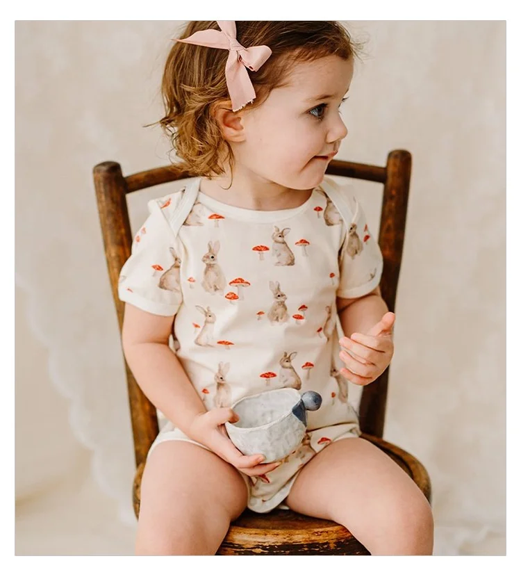 INTIFLOWER 23051 Factory Customized New Born Thin Short Sleeve Cartoon Baby Bodysuits Soft Infant  Onesies Jumpsuit