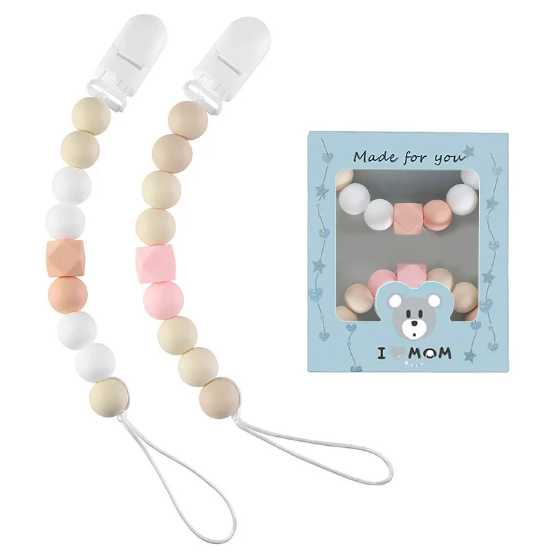 Wholesale nipple clip chain beads customize silicone bpa free baby pacifier clip bead