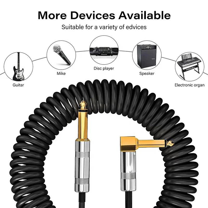 Xput 6.35MM Audio Spiral Coil Spring Guitar Right Angled Jack To Jack Coiled Cable 1M 2M 3M 5M 10M 15M 20M 30M