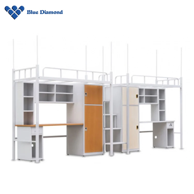 
School Furniture Dormitory Metal Bunk Bed with Desk Wardrobe 