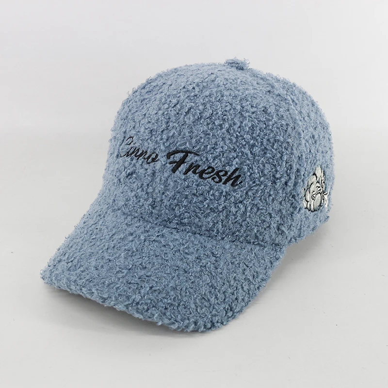 embroidery logo 6 panel hard winter warm baseball hat customized terry towelling hat custom terry towel cap fleece plush hat