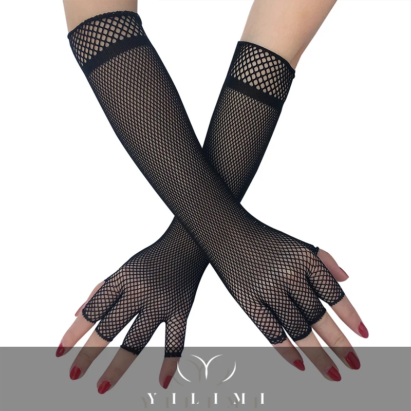 YILIMI новые женские сексуальные перчатки без пальцев черные белые кружевные нейлоновые перчатки рыболовная сеть сексуальные свадебные перчатки