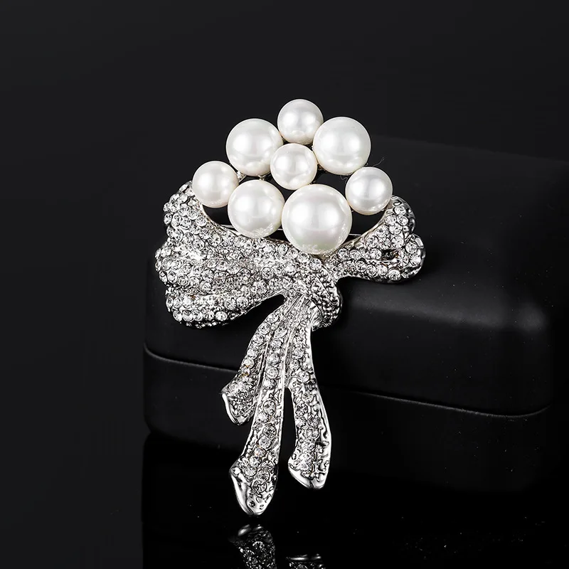 Factory Temperament Flower Micro-Inlaid Zircon Upscale Clothing Pin Women Crystal Rhinestone Pearl Brooch