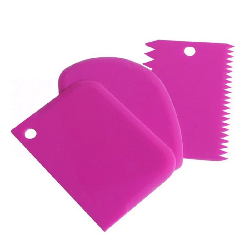 
3Pc Baking Pastry Tools Plastic Dough Knife Icing Fondant Scraper Decorating Plain Smooth Jagged Edge Spatulas Cutters Cake Tool 