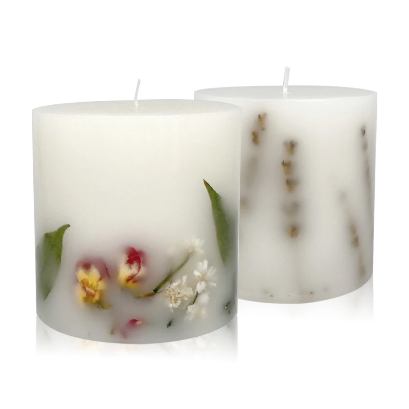 Wholesale Custom Label Craft Scented Pillar Candles with Natural Dried Flowers