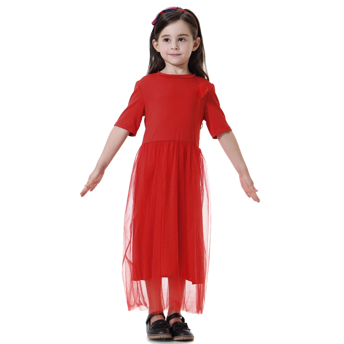 LangChi Indonesia Qatar Malaysia Dubai Abaya Muslim Girls Summer Dress Short Sleeve Islamic Clothing