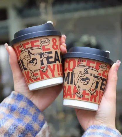 Unique Wholesale Printed Coffee Tea Disposable Takeaway fancy Pink double wall Paper Cup with Lid take away paper coffee cup